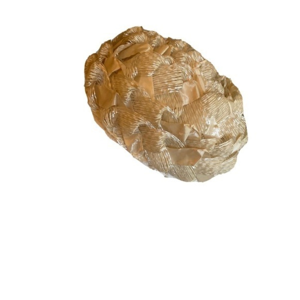 Vintage Union Made Woven Cellophane Straw Pillbox Hat Champagne Cream 50s 60s
